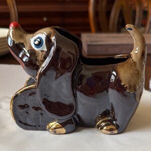 VTG mid century Dachshund Dog Puppy planter dresser caddy redware pottery Japan